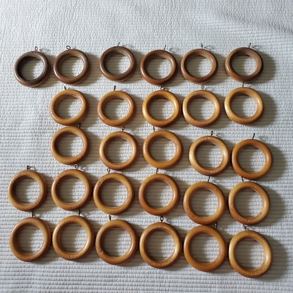 Vintage Other - 28 Wooden Curtain Rod O Drapery Rings With Eyelet